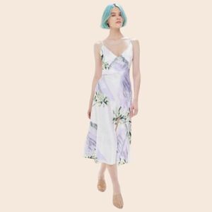 UO Kelly Surplice Midi Printed Slip Dress Size Medium